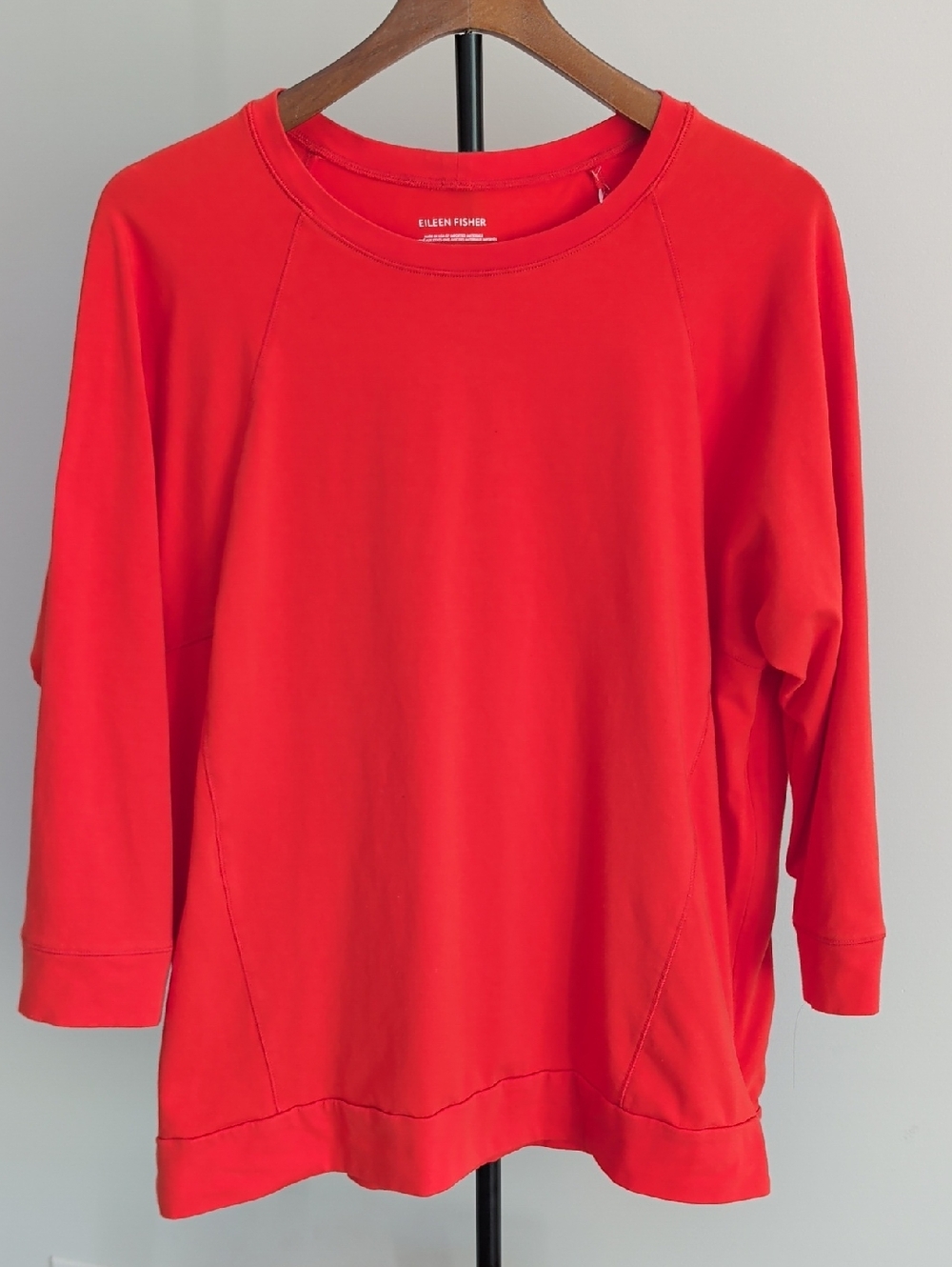 Eileen Fisher Coral Red Tunic Top Side Zip Relaxed Fit